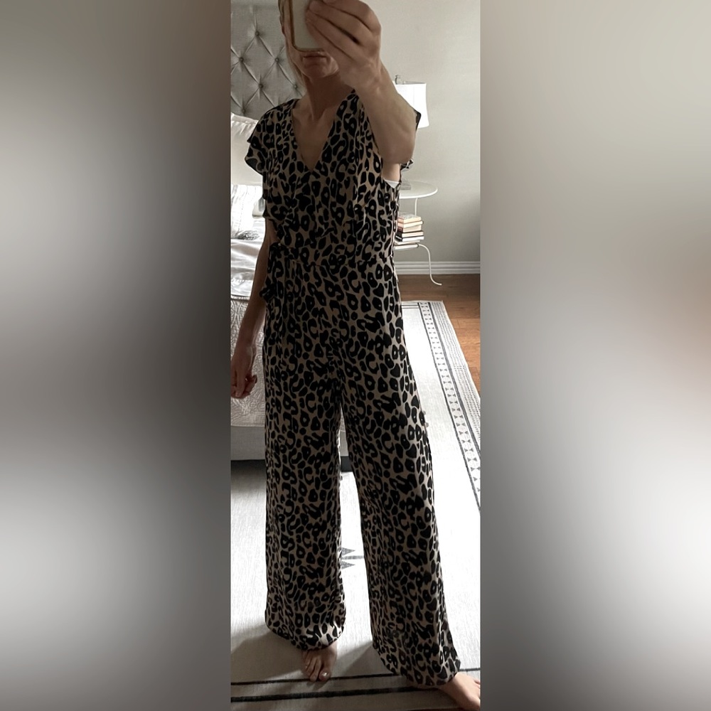 She + sky leopard print jumpsuit nwt sm